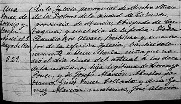 Registro de batismo manuscrito