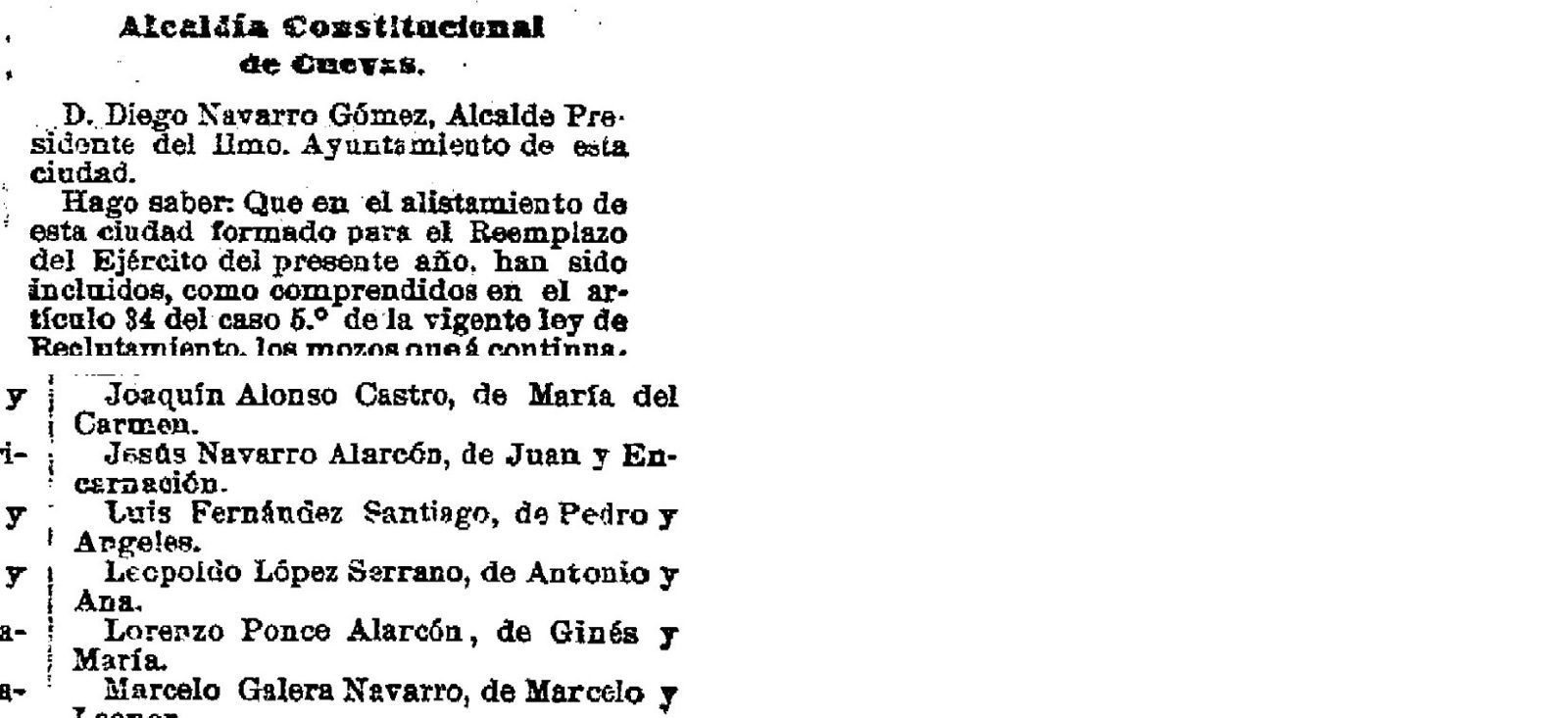 Coluna de jornal com edital e lista de nomes