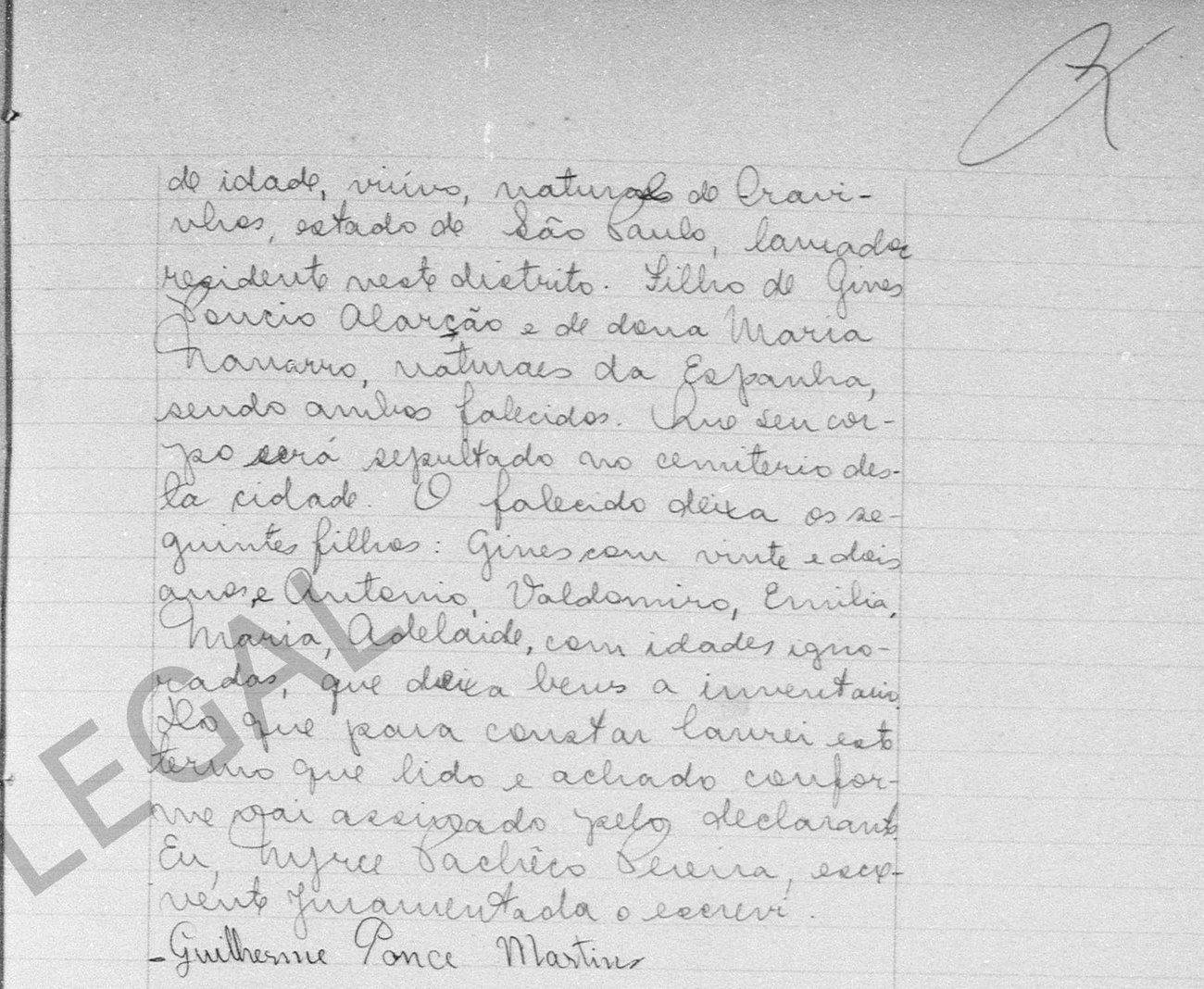 Registro de óbito manuscrito